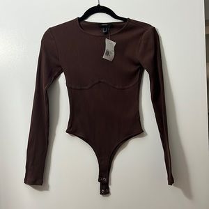 Brown forever 21 long sleeve thong body suit. New with tags size small